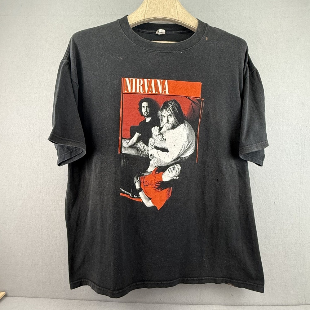 Vintage‎ 90s Nirvana T-Shirt 2XL Anvil Tag Band Photo Black Thrashed Grunge Rare